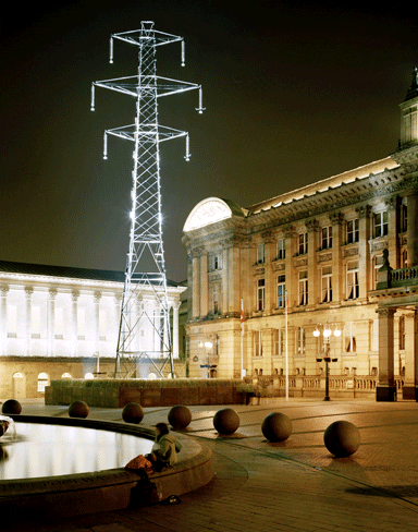 Block Architecture's 95ft pylon promoting the Climate Change Festival in Birmingham town centre