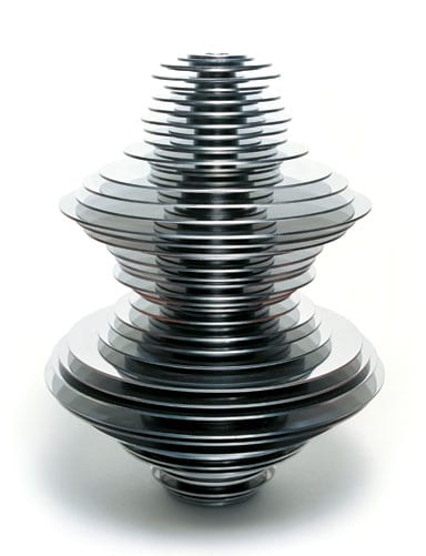 Sound System, 2003, a stainless steel jar inspired by the image of a soundwave