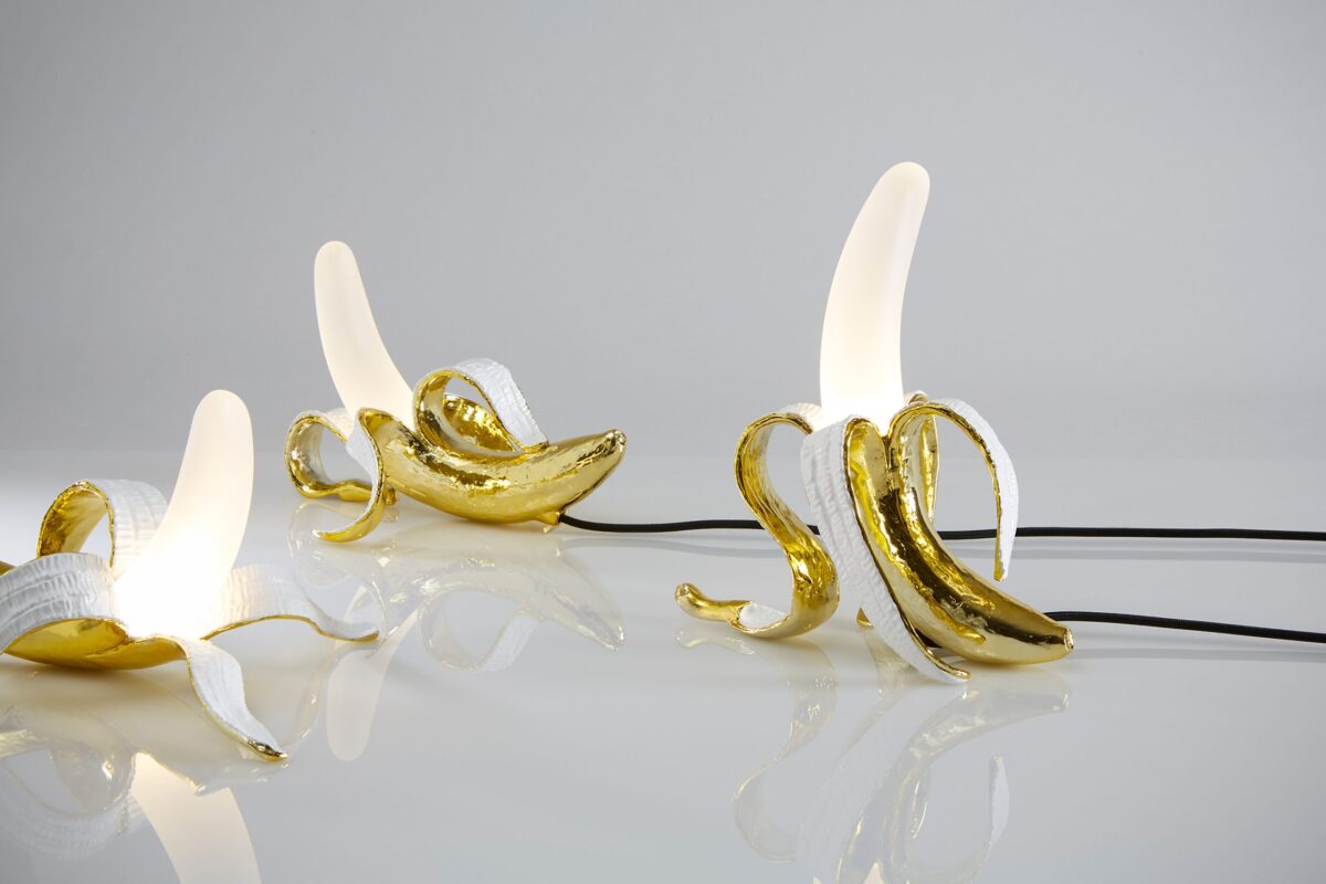 Huey, Dewey and Louie – Banana Lamps (2017) by Studio Job for Seletti – knowingly poking fun at the notion of good taste. Image: Seletti.