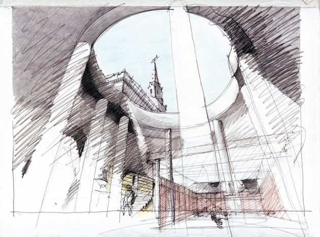 Eric Parry Preliminary sketch of the lightwell and interlocking circular form St Martins in the Fields London 200208 002