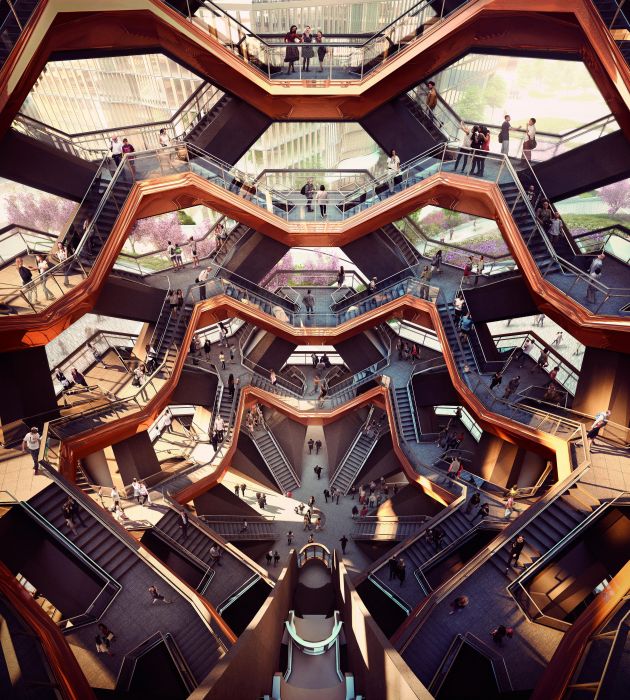 Vessel serves as a centrepiece of New York's contentious Hudson Yards development. Image courtesy of Heatherwick Studio. 