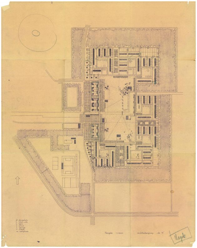 The almost-final version of the Nagele urban plan by CIAM’s Amsterdam chapter, De 8, produced in 1953. Image: Collection Het Nieuwe Instituut.